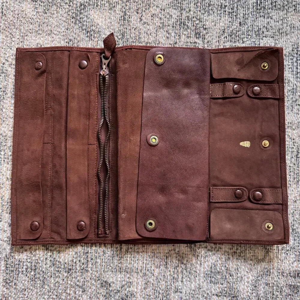 Mark Cross England Vintage Suede Jewelry Roll Travel Organizer Pouch Brown - Picture 7 of 12